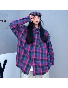 [S520] Letia Purple Check Pattern Shirt