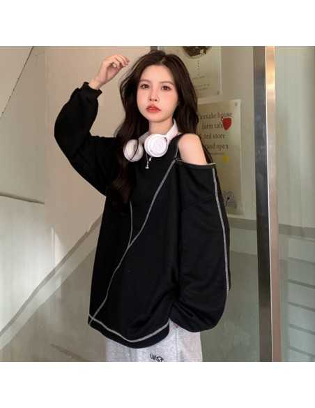 [S539] Pira Shoulder Slit Zipper T-Shirt