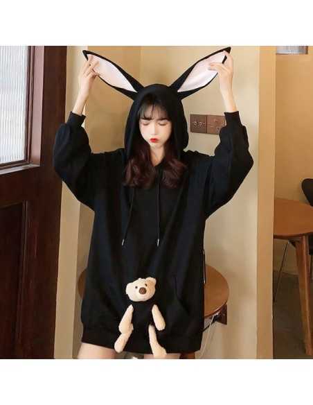 [H124] Rabbit Ears Leathering Hoodie