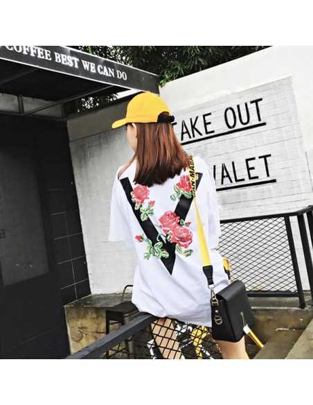 [S554] V Rose Printing T-Shirt