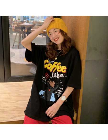 [S555] Coffee Illust Printing T-Shirt