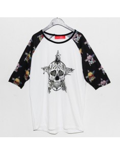 [S116] Camouflage & Skull 3/4 Sleeved Tee