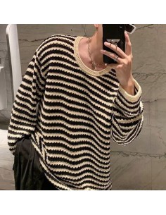 [S572] CROCHET SEE-THROUGH STRIPE KNIT