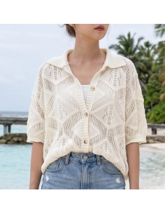 [S578] RHOMBUS 3D GRID EYELET NETTING SHORT SLEEVE SHIRT