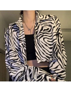 [S579] UNIQUE LEOPARD ZEBRA PATTERN WIDE-FIT CROP SHIRT