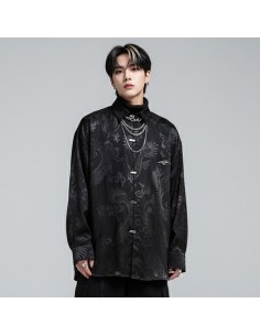 [S582] LIGON STEEL BUTTON DRAGON PATTERN SHIRT