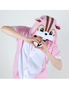 [PJA177] Animal Short Sleeve Pajamas - Pink Squirrel