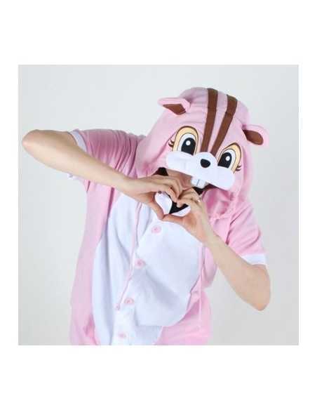 [PJA177] Animal Short Sleeve Pajamas - Pink Squirrel