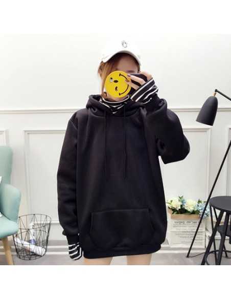 [S419] Bolt Stripe Layered Hoodie Zzuri